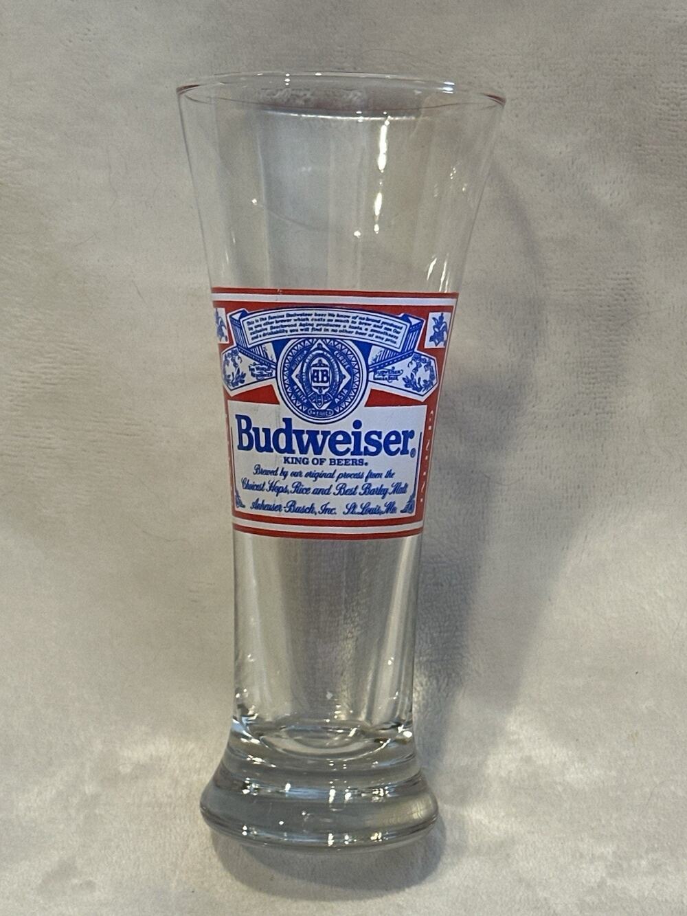 Budweiser Glass 7.25” King of Beers Anheuser Busch Draft Red Logo Stem Flute Cup